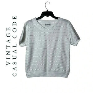1650. VINTAGE CASUAL CODE SHORT SLEEVE‎ TOP KNITTED TEXTURED SIZE LARGE WHITE